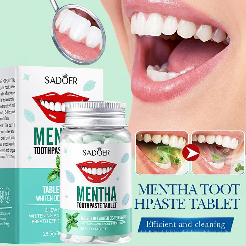 Teeth Whitening Best - 30 Pastilles de Dentifrice Solides Blanchissantes
